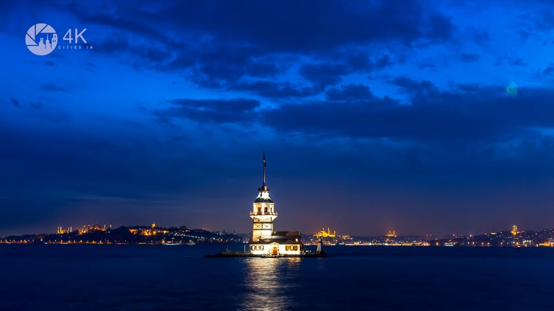 Maiden's Tower at Night — Blue, Serene, Photograph