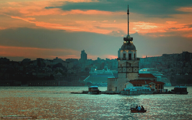 Maiden's Tower at Sunset — Orange, Dramatic, Photograph