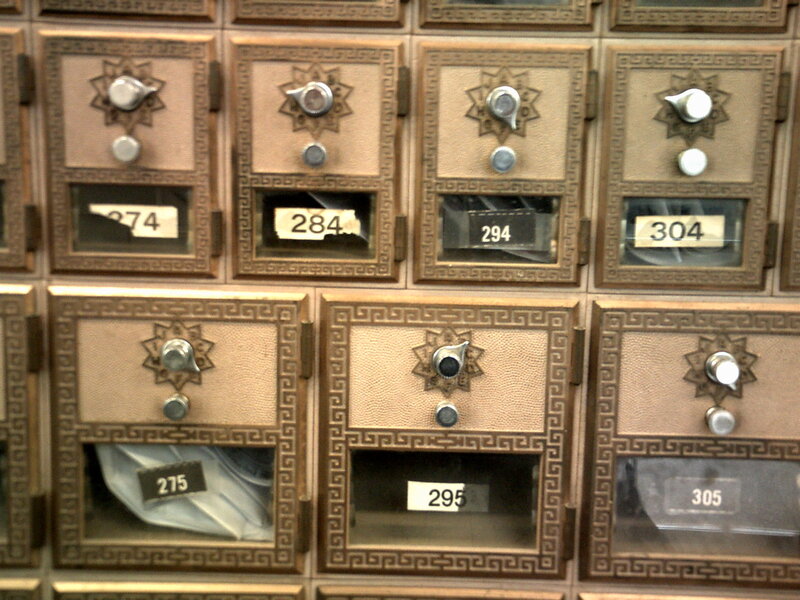 Mailboxes in a post office