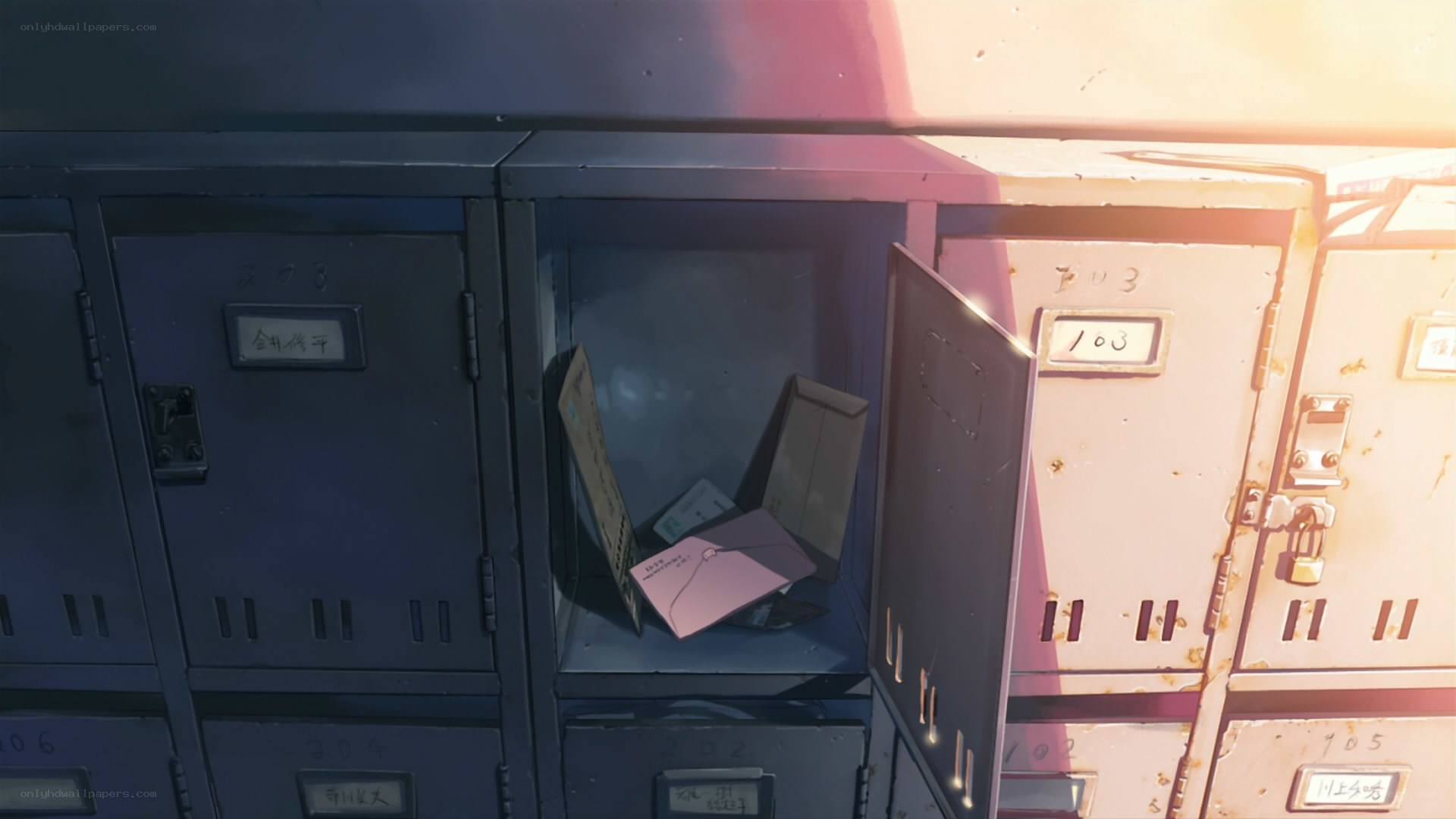 Mailboxes with scattered letters