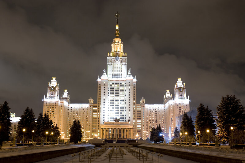 Main Building of Moscow State University — White, Dramatic, Night