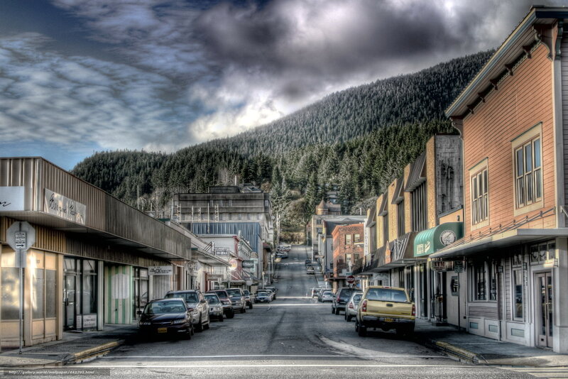 Main Street in a forested town