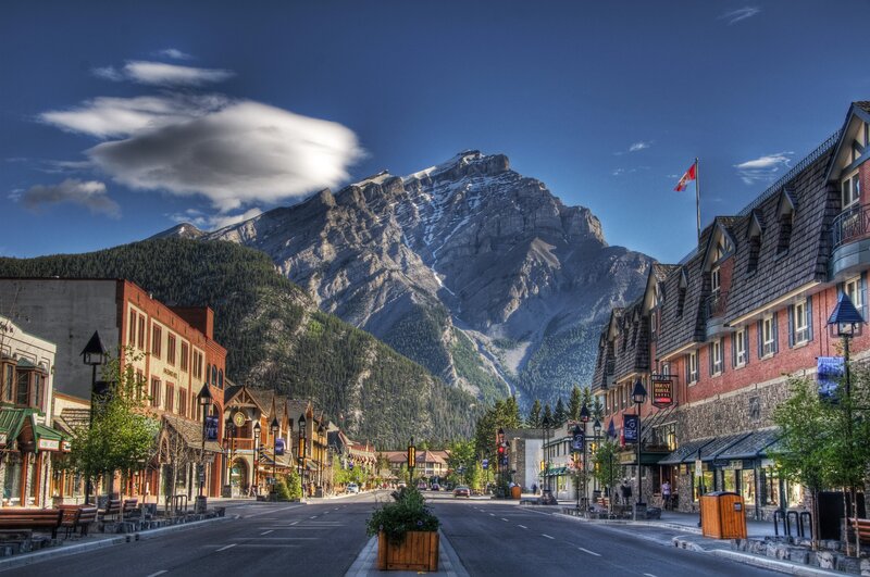 Main Street with mountain backdrop