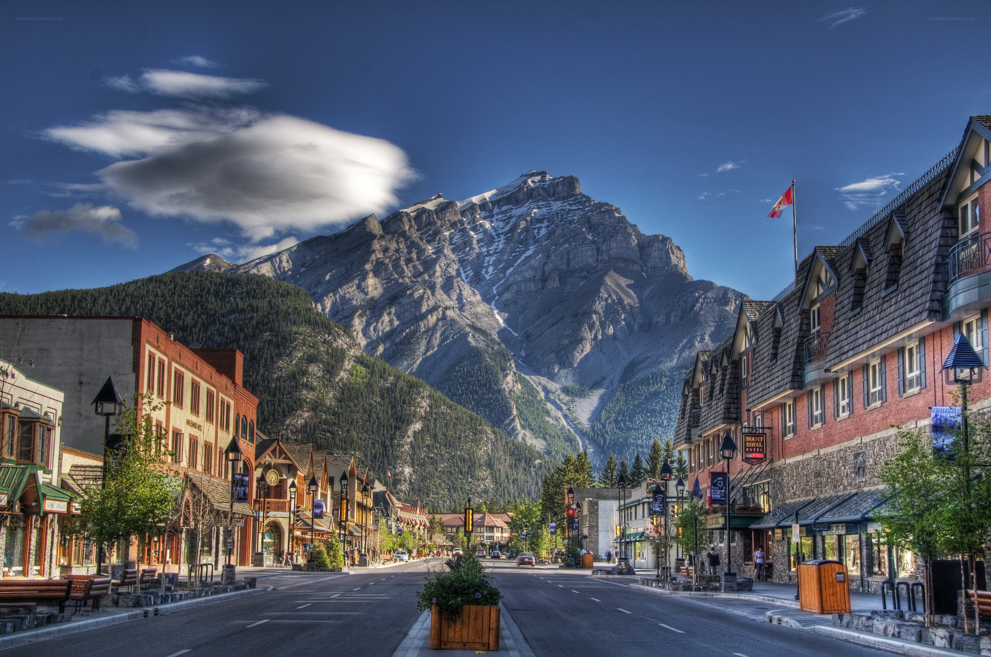 Main Street with mountain backdrop