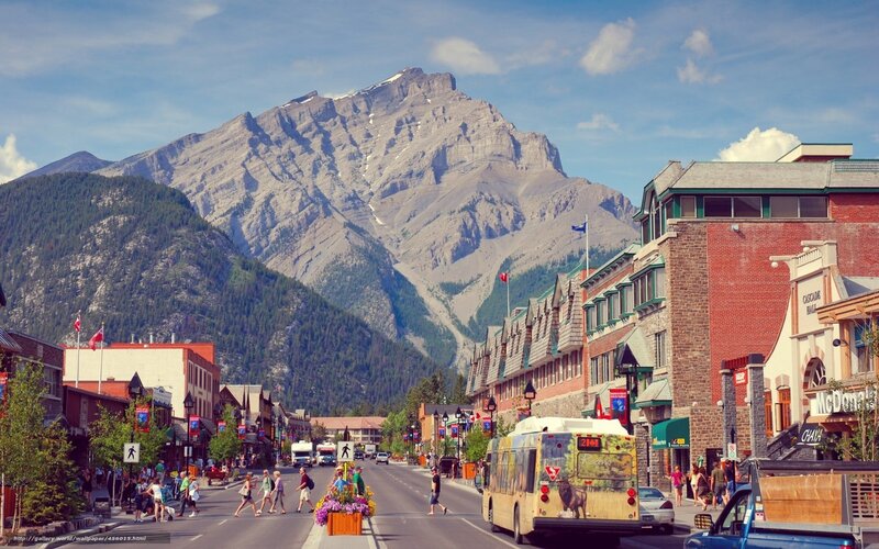 Main Street with mountain backdrop