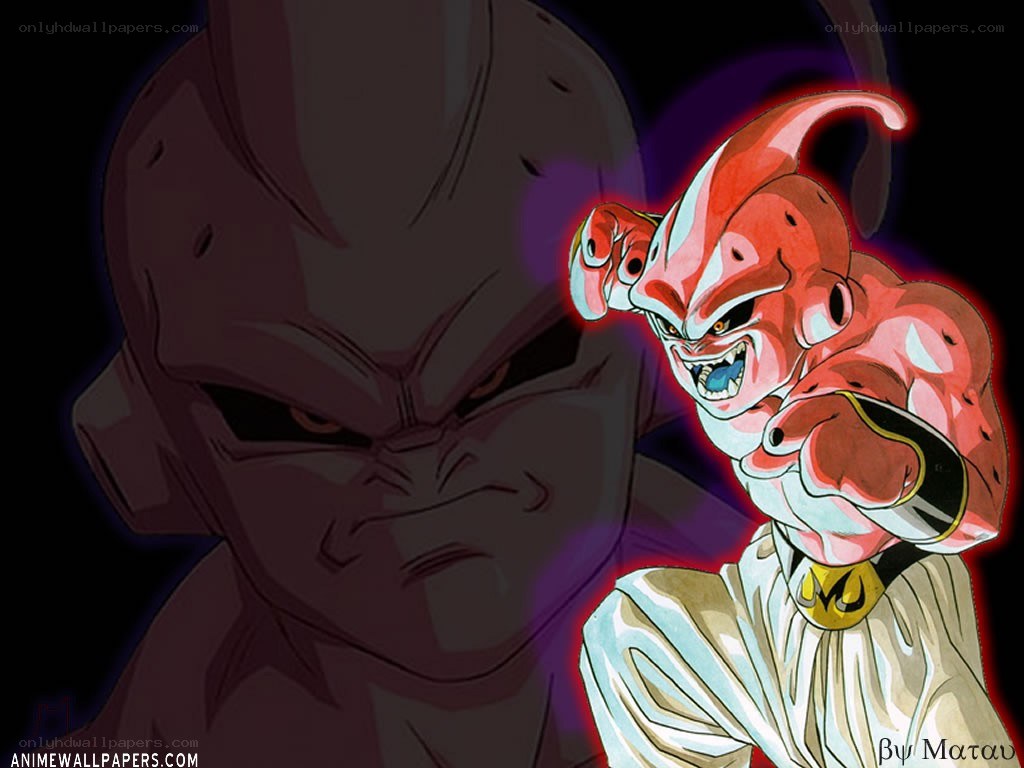 Majin Buu confronts a shadowy figure