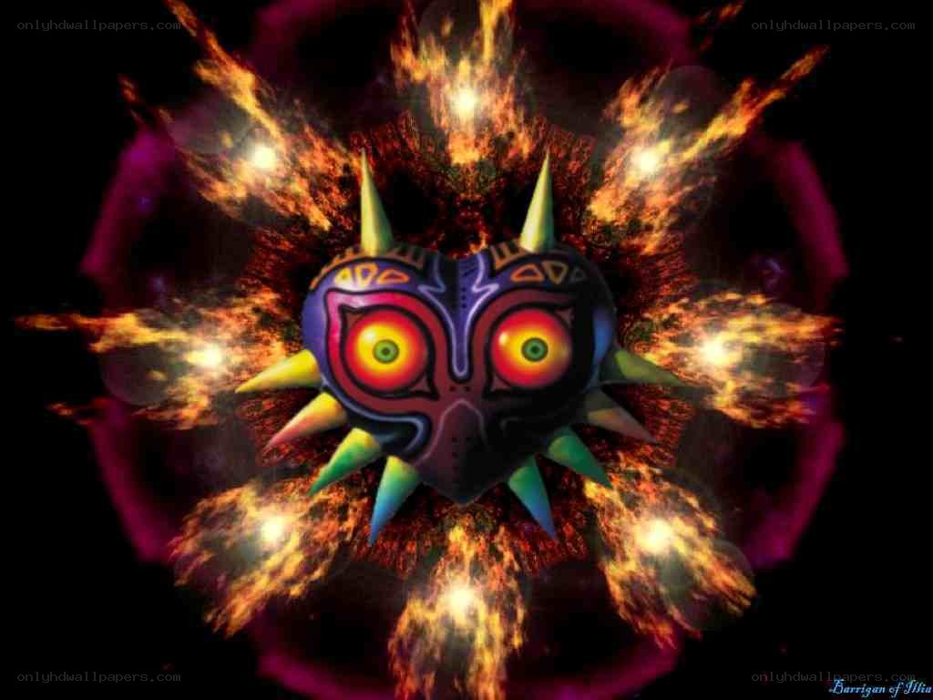 Majora's Mask with fiery aura