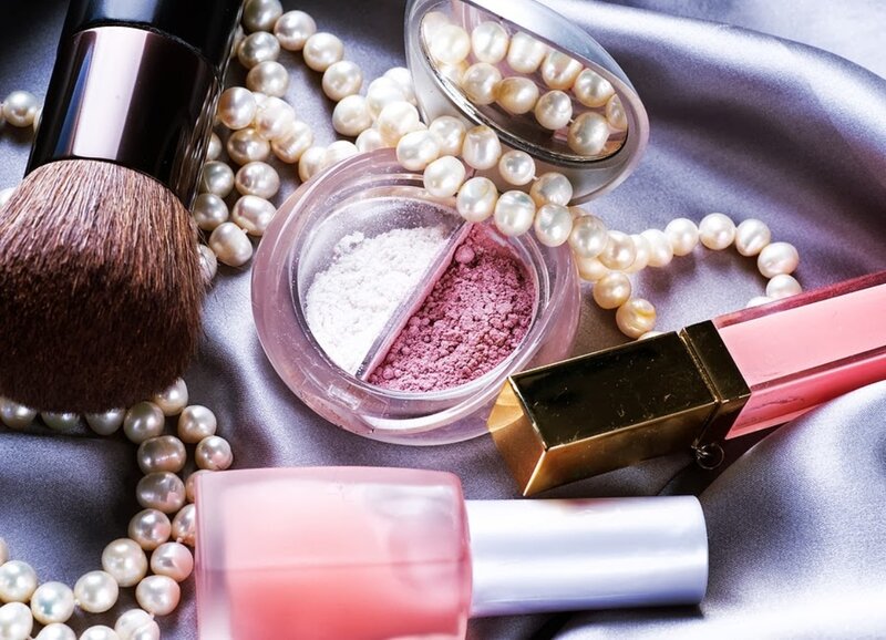 Makeup and Pearls on Fabric