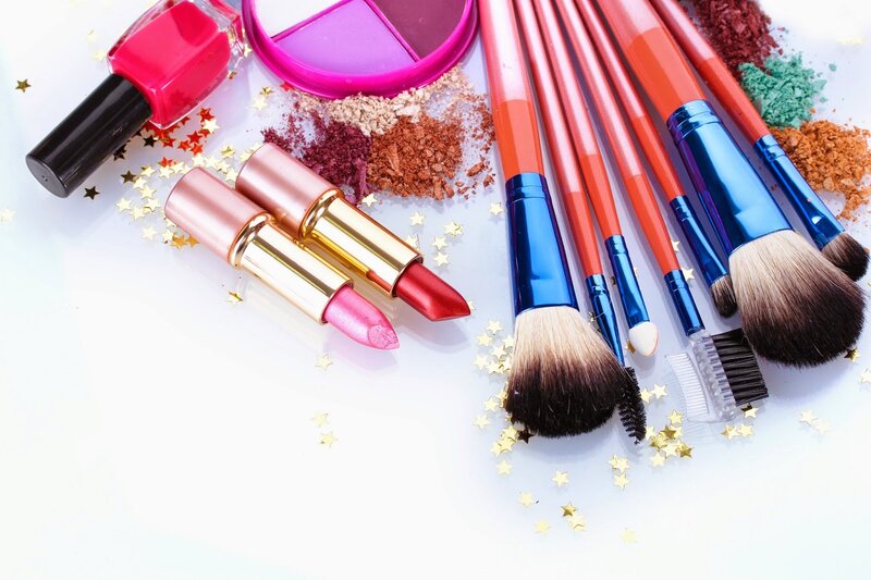 Makeup Brushes and Cosmetics — White, Festive
