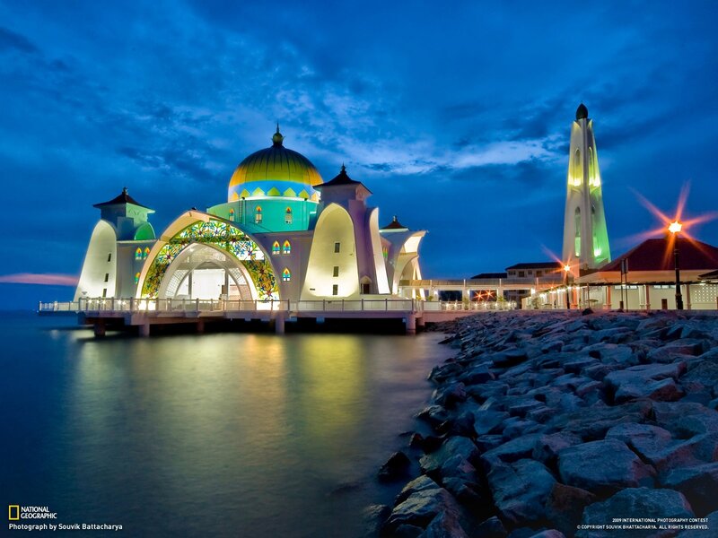 Malaysia Floating Mosque — Blue, Serene