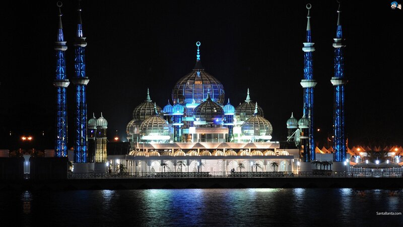 Malaysia's floating mosque at night