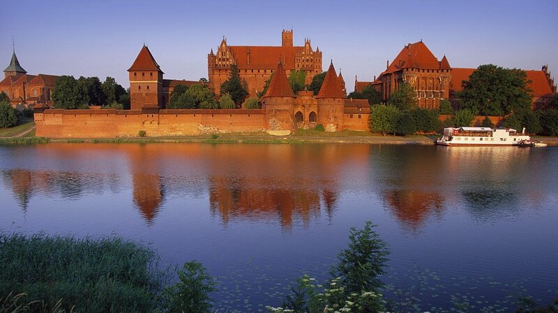 Malbork Castle — Blue, Serene, Sunset, Photograph, River