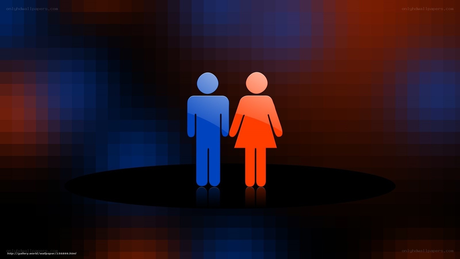 male and female icons on dark background