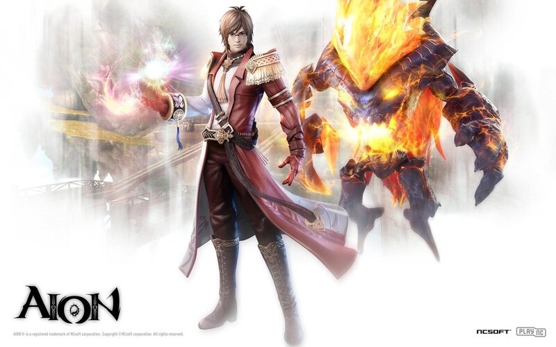 Male Character with Fire Monster — Red, Dramatic