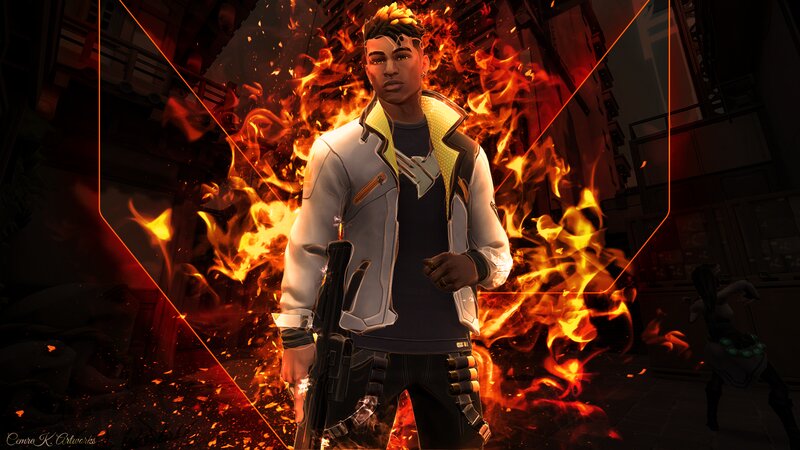 Male Character with Flames