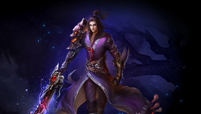 Male Warrior with Sword — Purple, Dramatic
