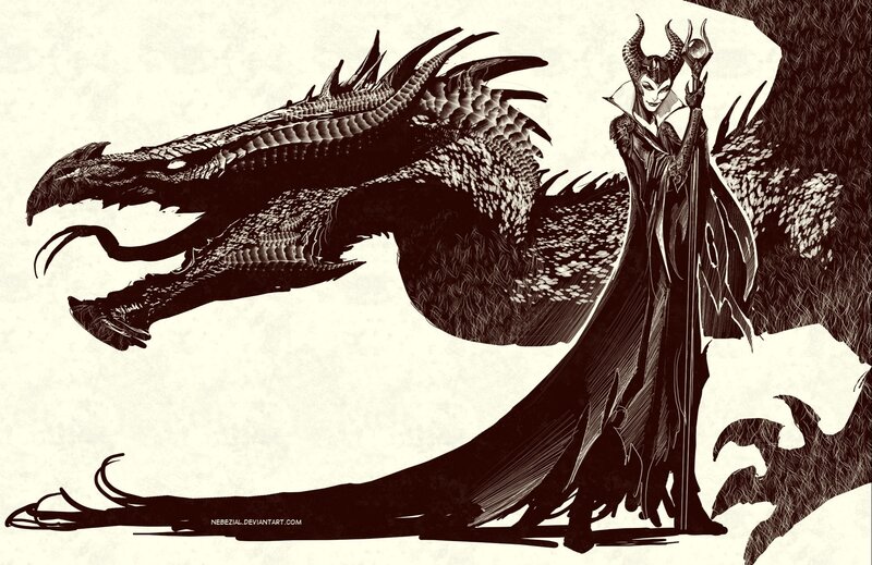 Maleficent with Dragon — Black, Dramatic