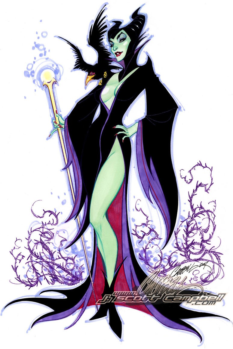 Maleficent with staff and raven