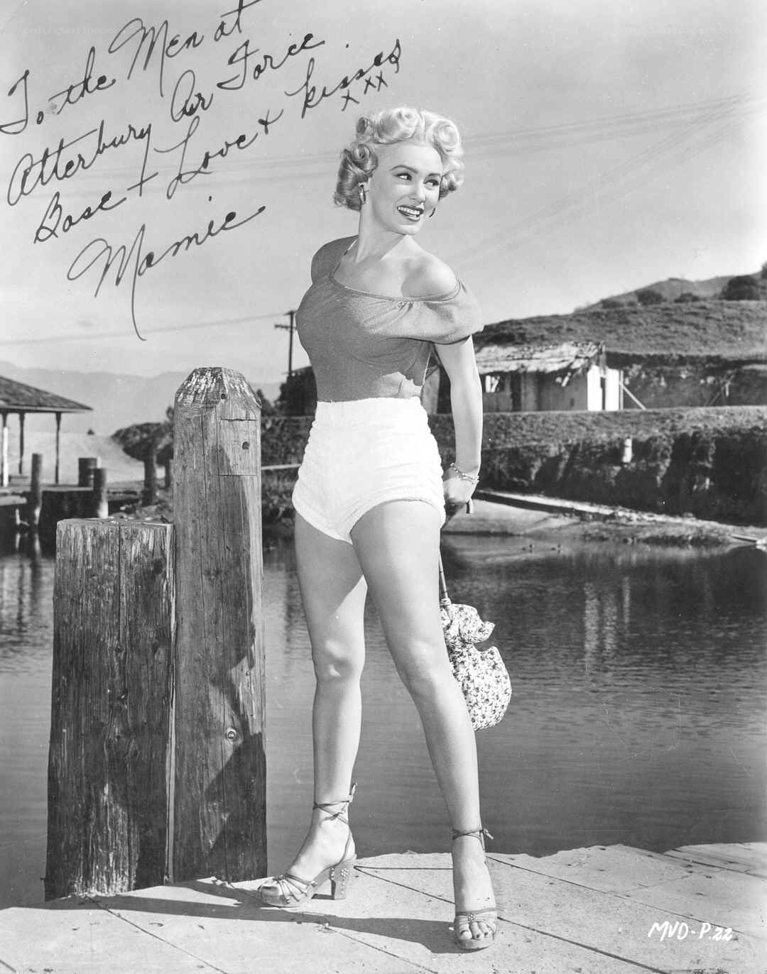 Mamie Van Doren at a dock