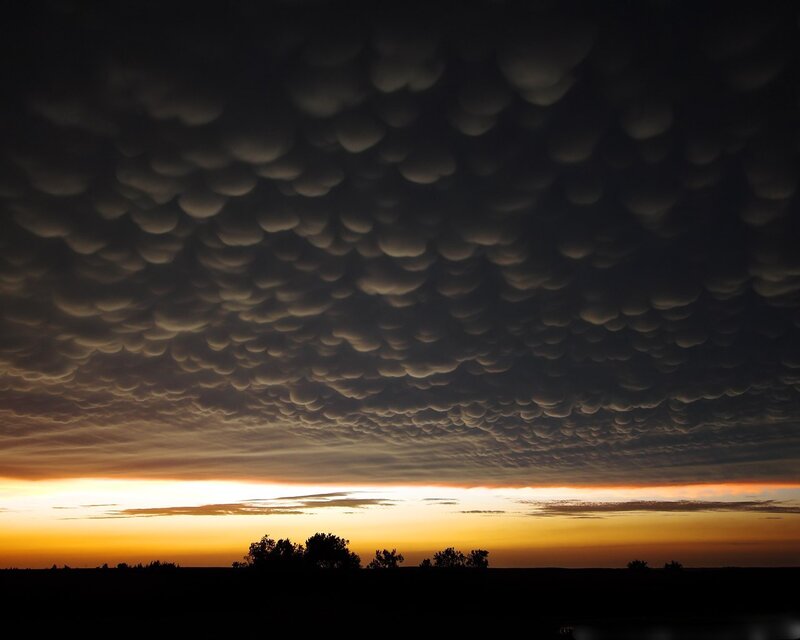 Mammatus Clouds at Sunset — Orange, Dramatic, Photograph, Sky