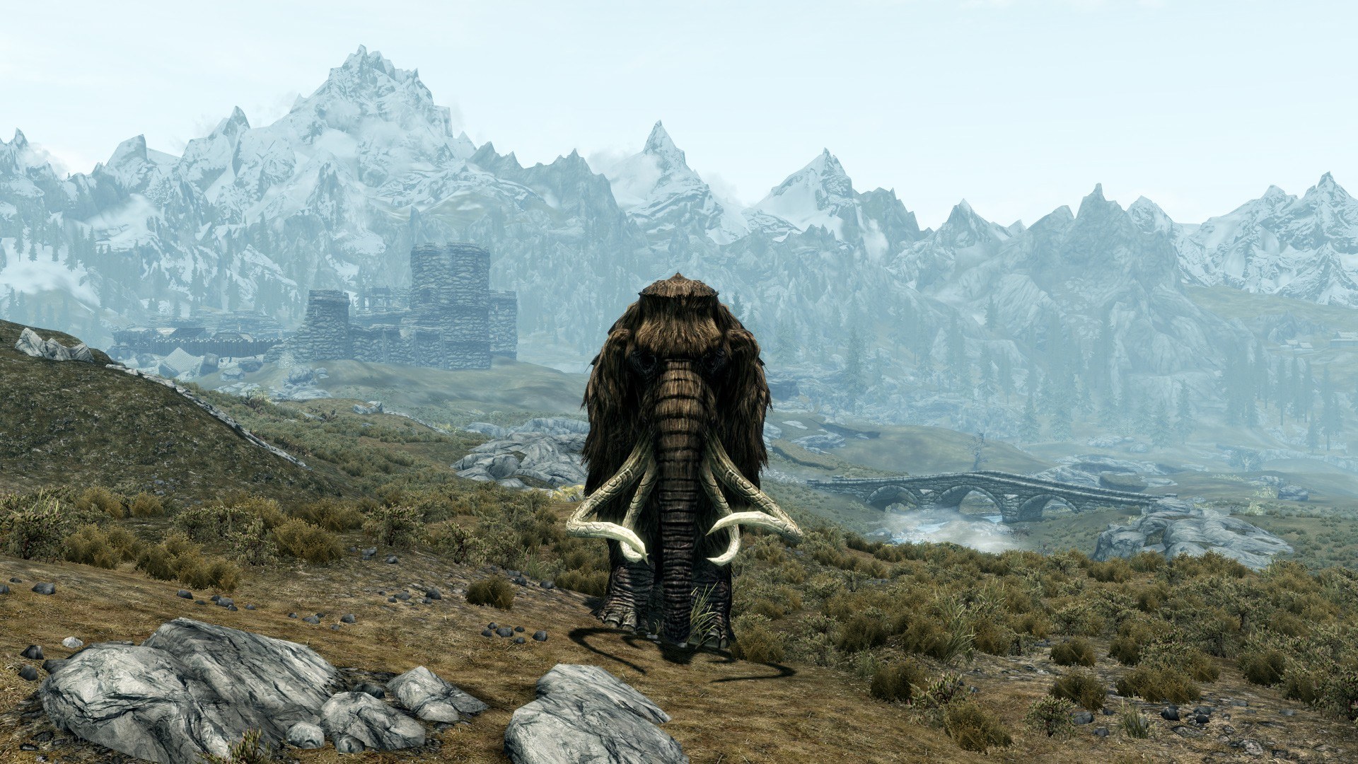 Mammoth in a mountain landscape