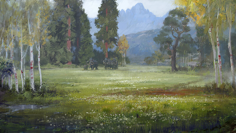 Mammoths in Meadow