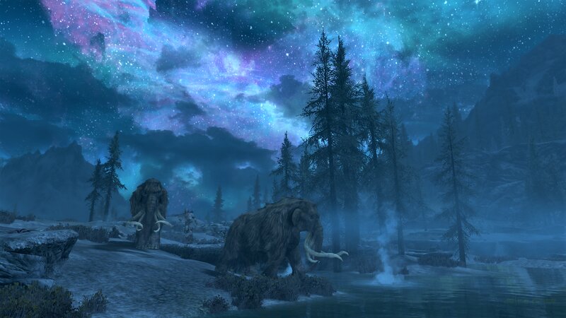 Mammoths in Snowy Landscape