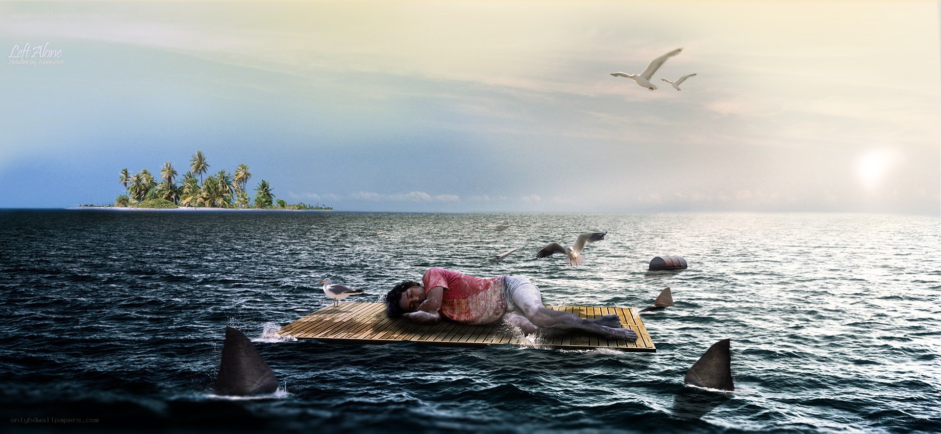 Man adrift on a raft