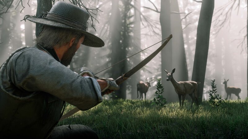 Man Aiming Bow at Deer
