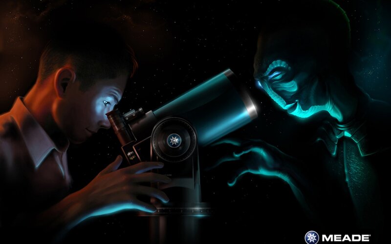 Man and Alien at Telescope
