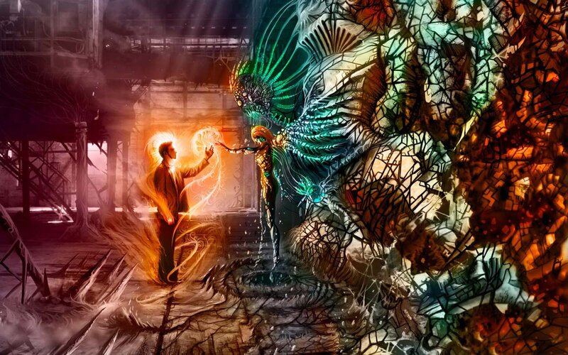Man and Alien in Ruins