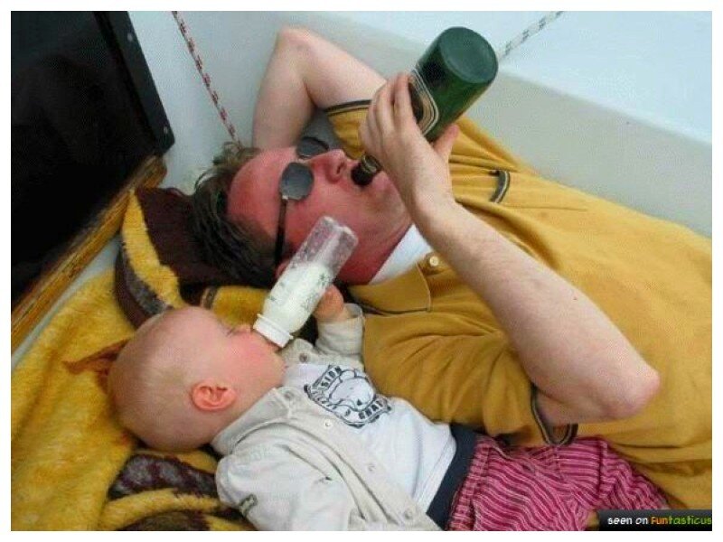 man and baby drinking