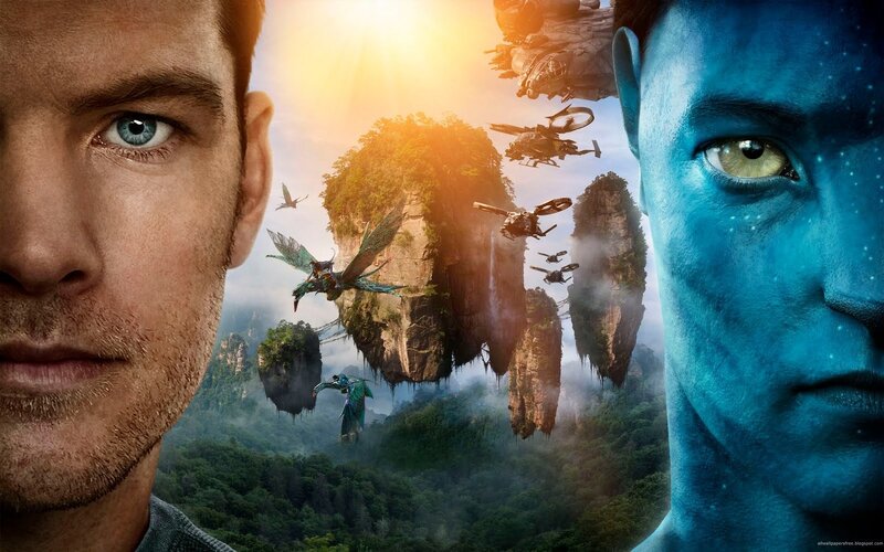 Man and Blue Alien Face — Dramatic, Sunset