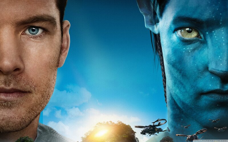 Man and Blue Alien Face — Dramatic