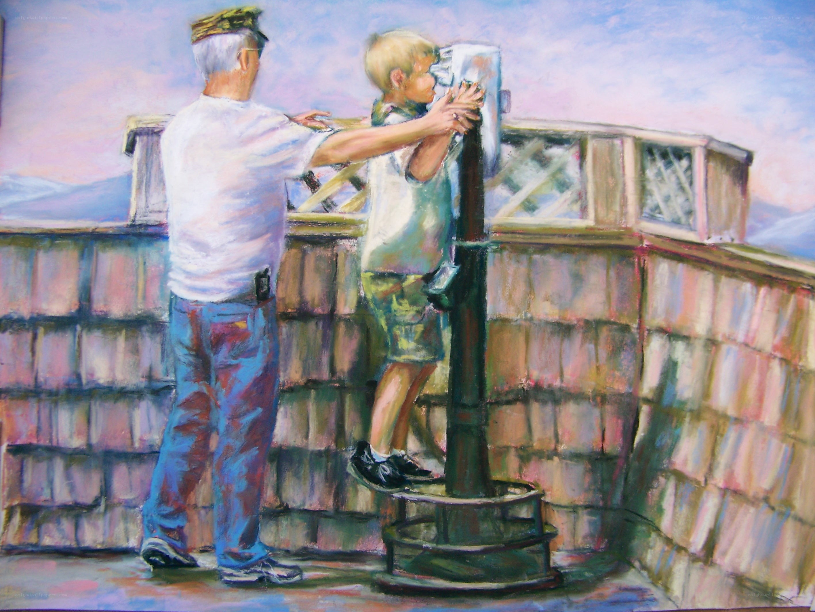 Man and boy at binoculars