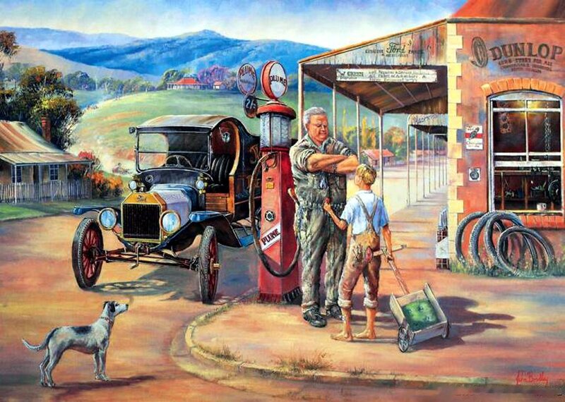 Man and Boy at Gas Station