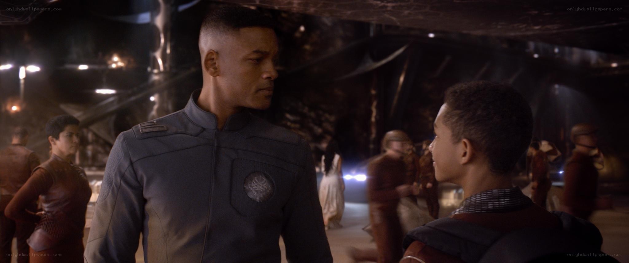man and boy in futuristic setting