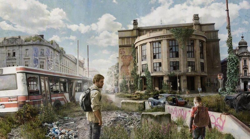 Man and Boy in Ruins — Green