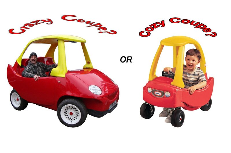 Man and Boy in Toy Cars