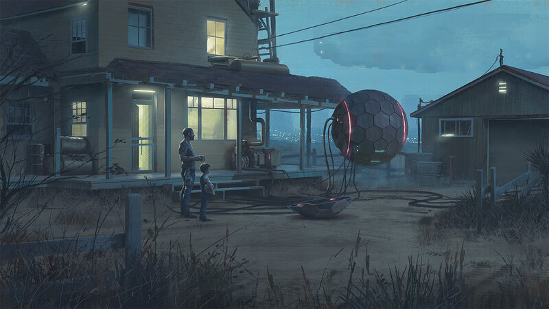 Man and Boy with Alien Sphere