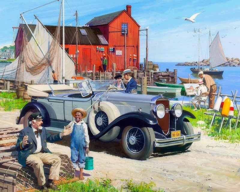 Man and Boy with Car — Blue