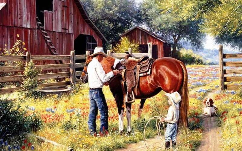 Man and Boy with Horse