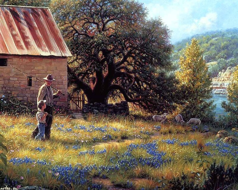 Man and Boy with Sheep