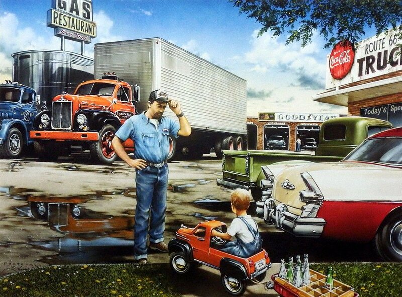 Man and Boy with Toy Truck