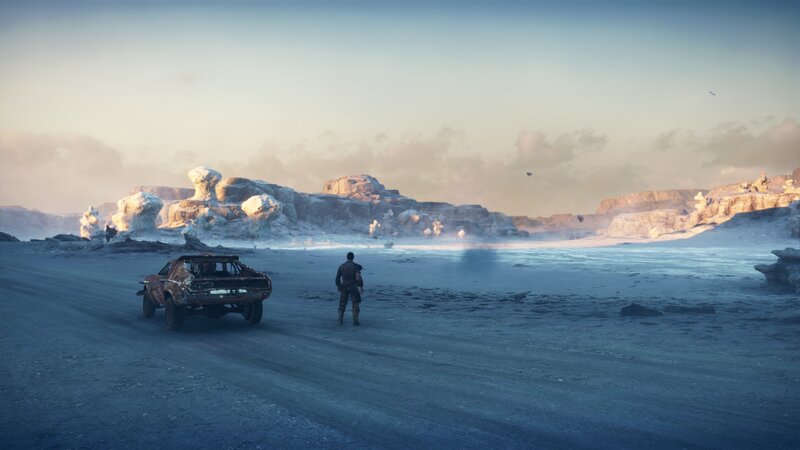 Man and Car in Desert — Blue