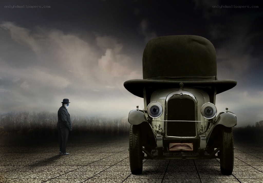man and car with bowler hat