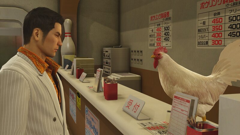 Man and Chicken at Counter