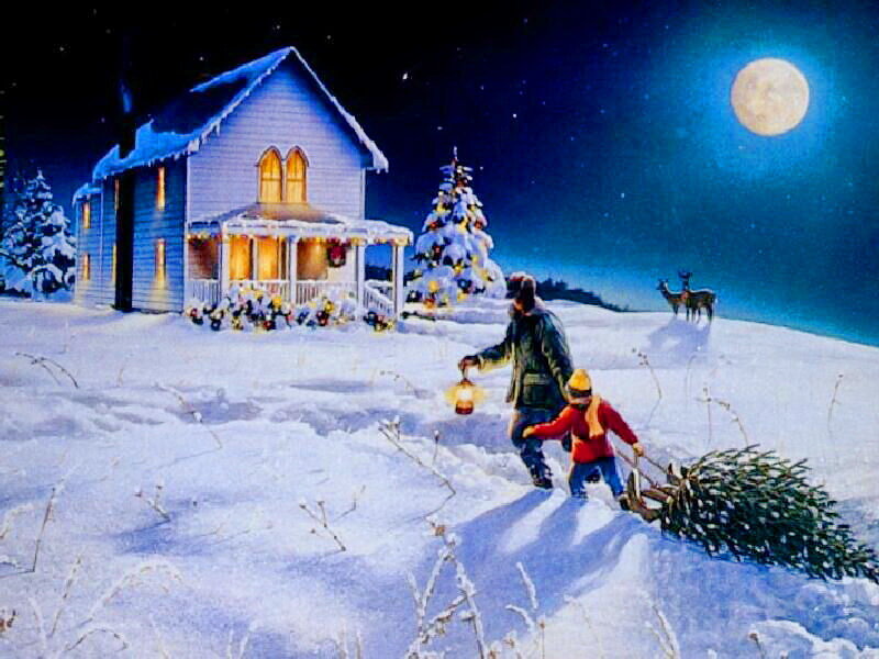 Man and Child in Snow — Blue, Peaceful