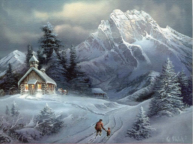 Man and Child in Snow — White