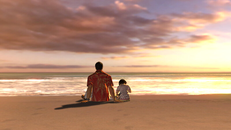 Man and Child on Beach — Orange